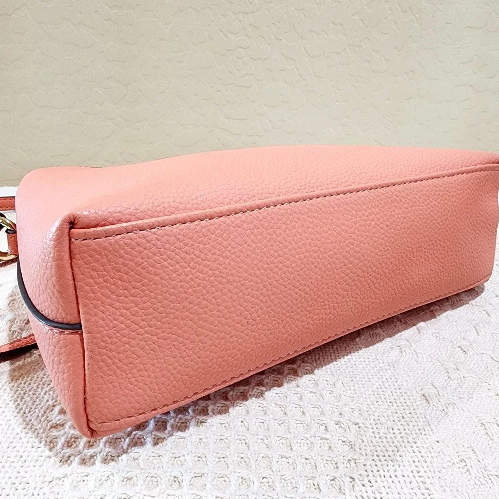 Nanette Lepore Peach Pink Three Pocket Dressy Gold Accent Crossbody Bag Purse